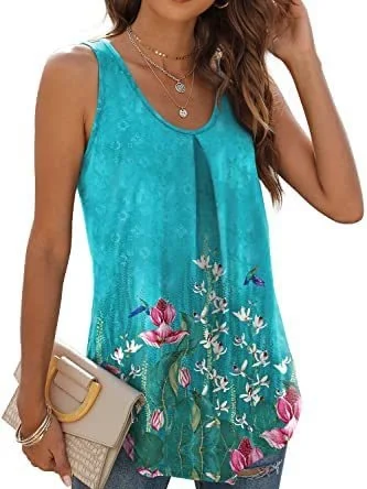 Women Sleeveless Tank Top Camisole Summer Plain Ruched Crew Neck Daily Sports Top