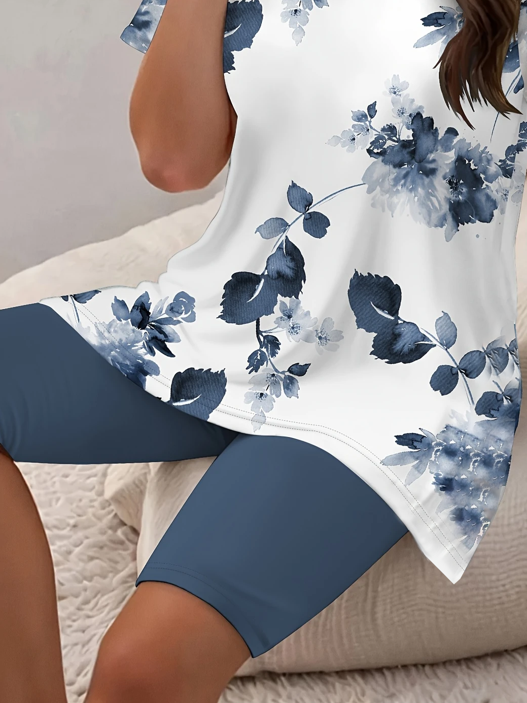 Women Floral Printing Two-Piece Set Daily Short Sleeve Casual Summer Top With Pants Matching Set