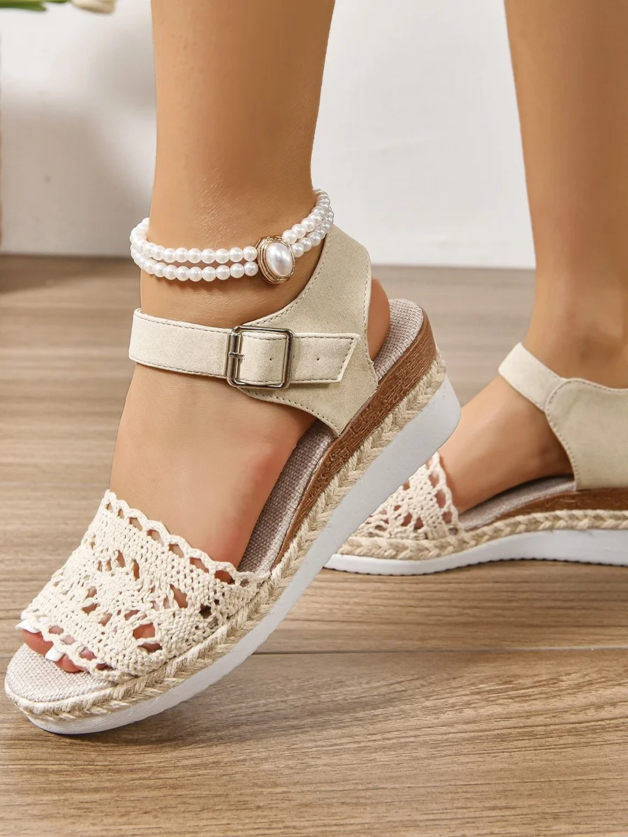 All Season Fabric Plain Simple Peep Toe Wedge Sandals