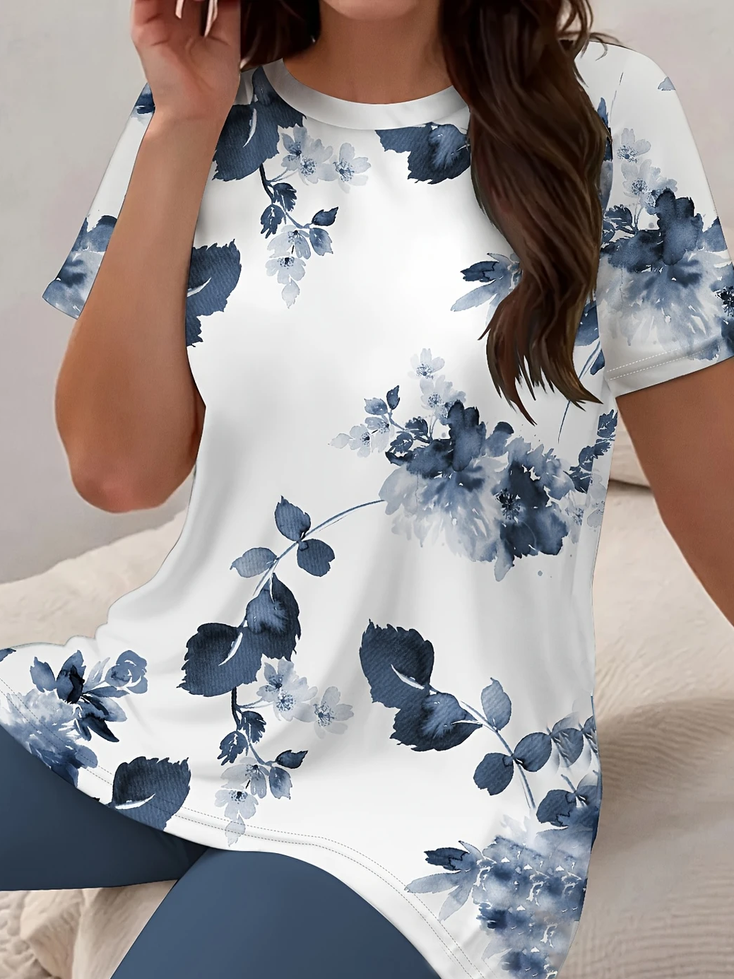 Women Floral Printing Two-Piece Set Daily Short Sleeve Casual Summer Top With Pants Matching Set