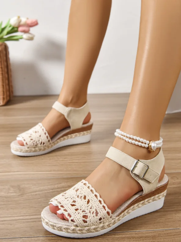 All Season Fabric Plain Simple Peep Toe Wedge Sandals