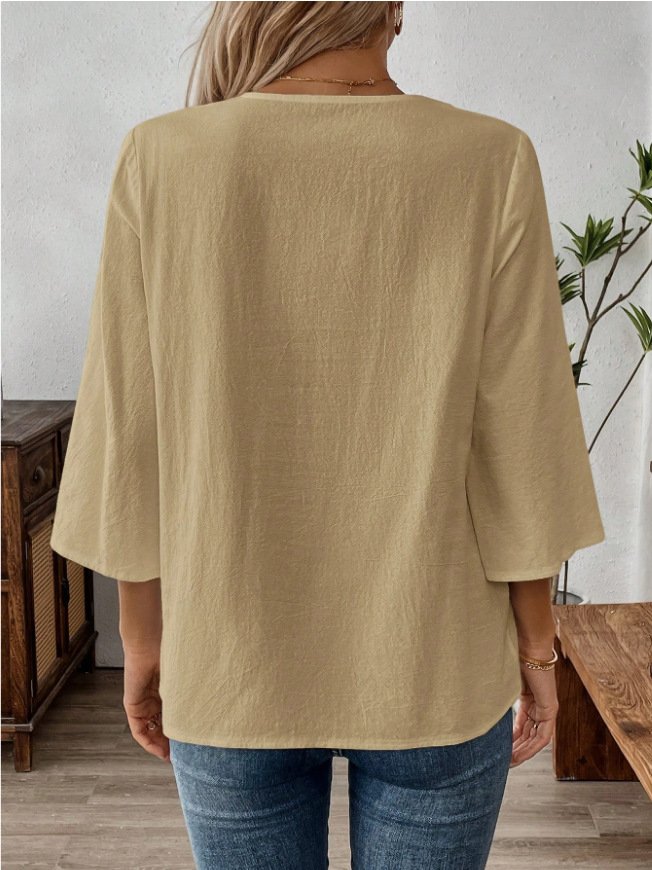 Women Plain Three Quarter Sleeve Shirt Spring/Fall Crew Neck Daily Casual Top