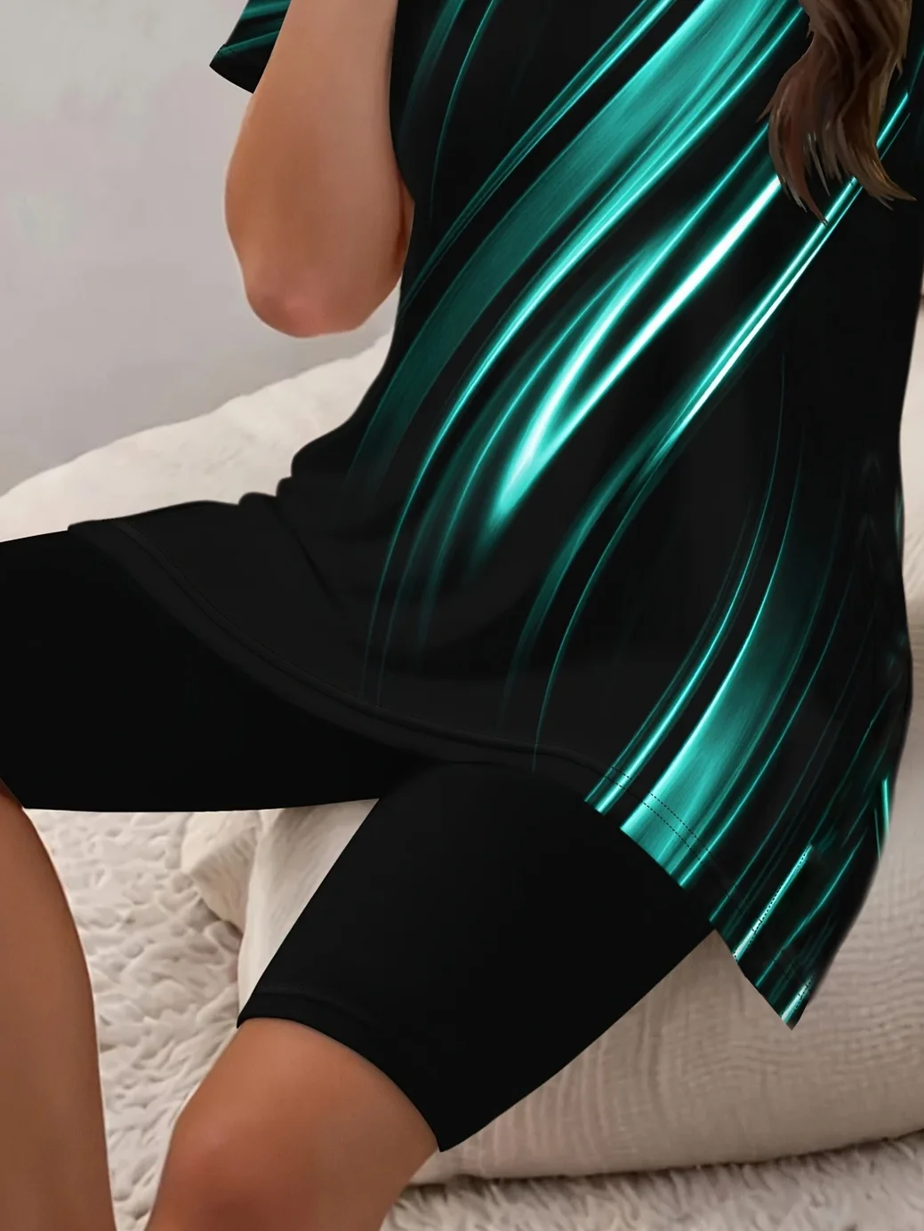 Women Abstract Printing Two-Piece Set Daily Short Sleeve Casual Summer Top With Pants Matching Set