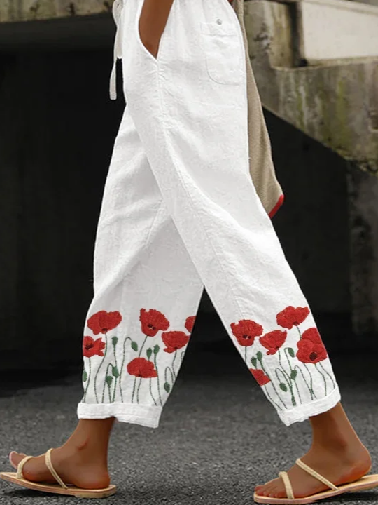 Women Floral Long Pants Casual Spring/Fall Trousers
