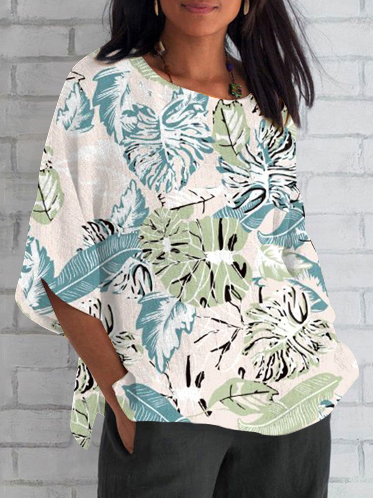 Women Geometric Short Sleeve Tee T-shirt V Neck Printing Vintage Summer Top