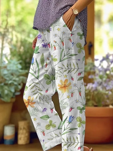 Women Floral Long Pants Casual Spring/Fall Trousers