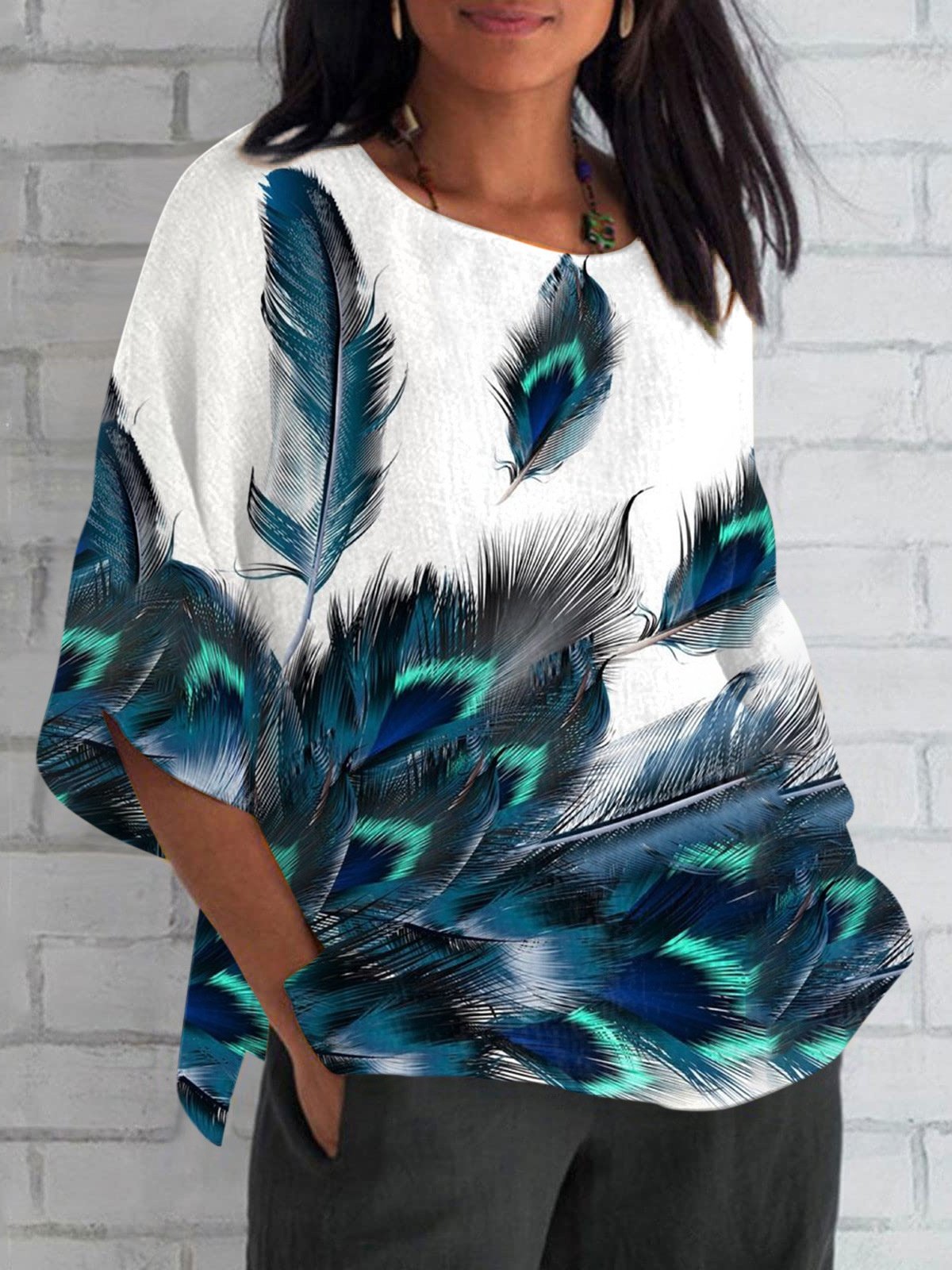 Women Geometric Short Sleeve Tee T-shirt V Neck Printing Vintage Summer Top