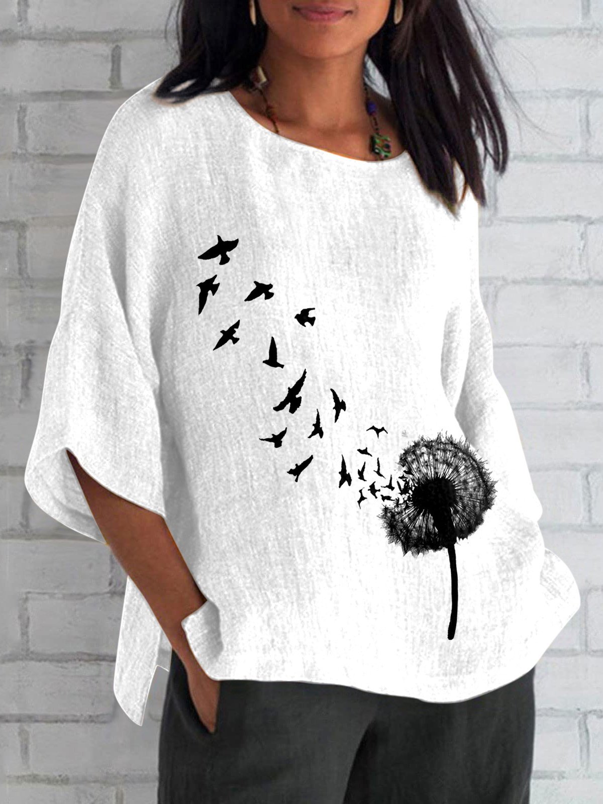 Women Geometric Short Sleeve Tee T-shirt V Neck Printing Vintage Summer Top