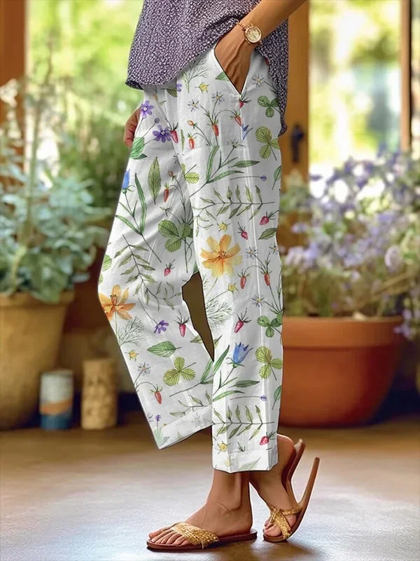 Women Floral Long Pants Casual Spring/Fall Trousers