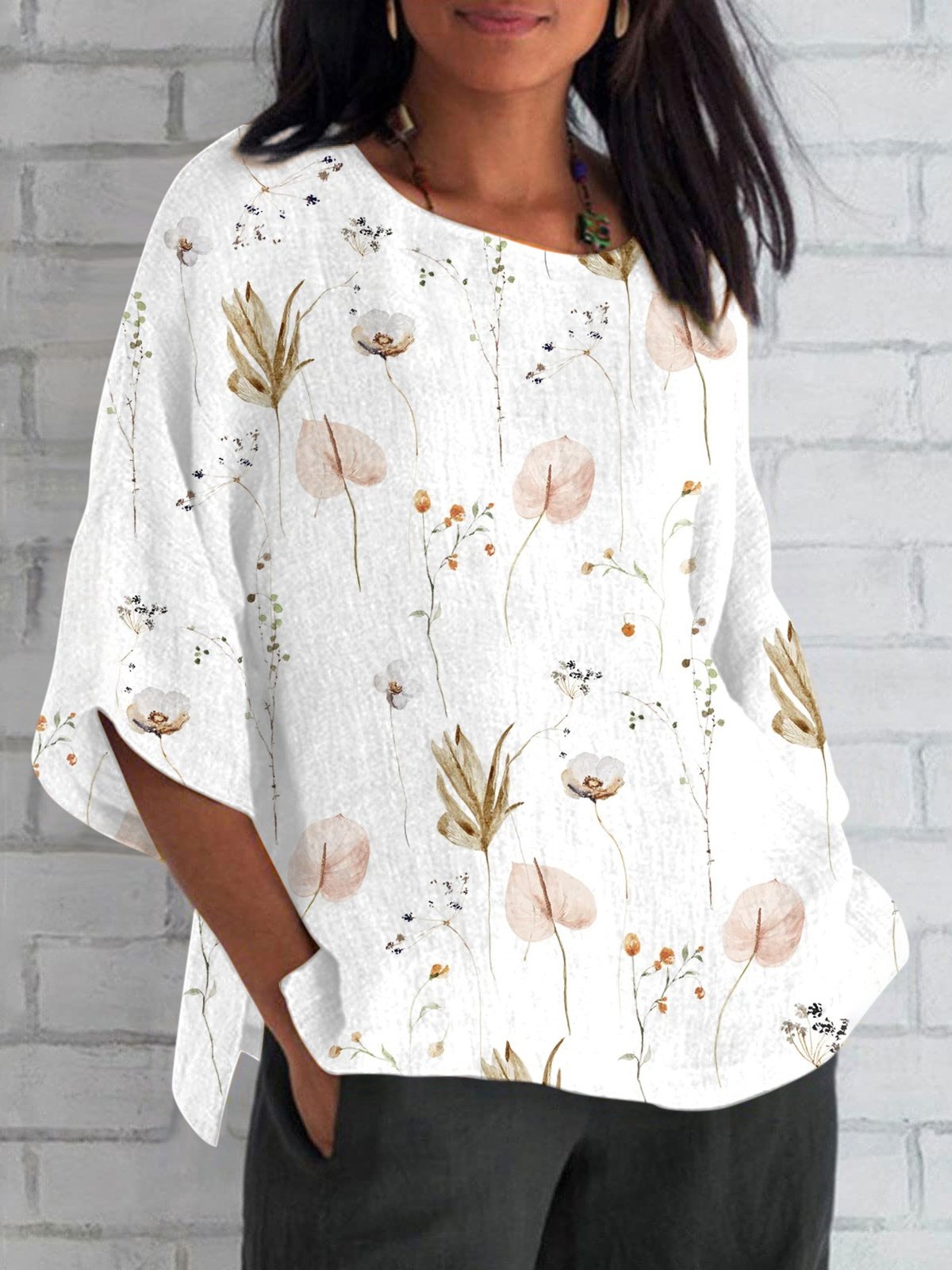 Women Geometric Short Sleeve Tee T-shirt V Neck Printing Vintage Summer Top