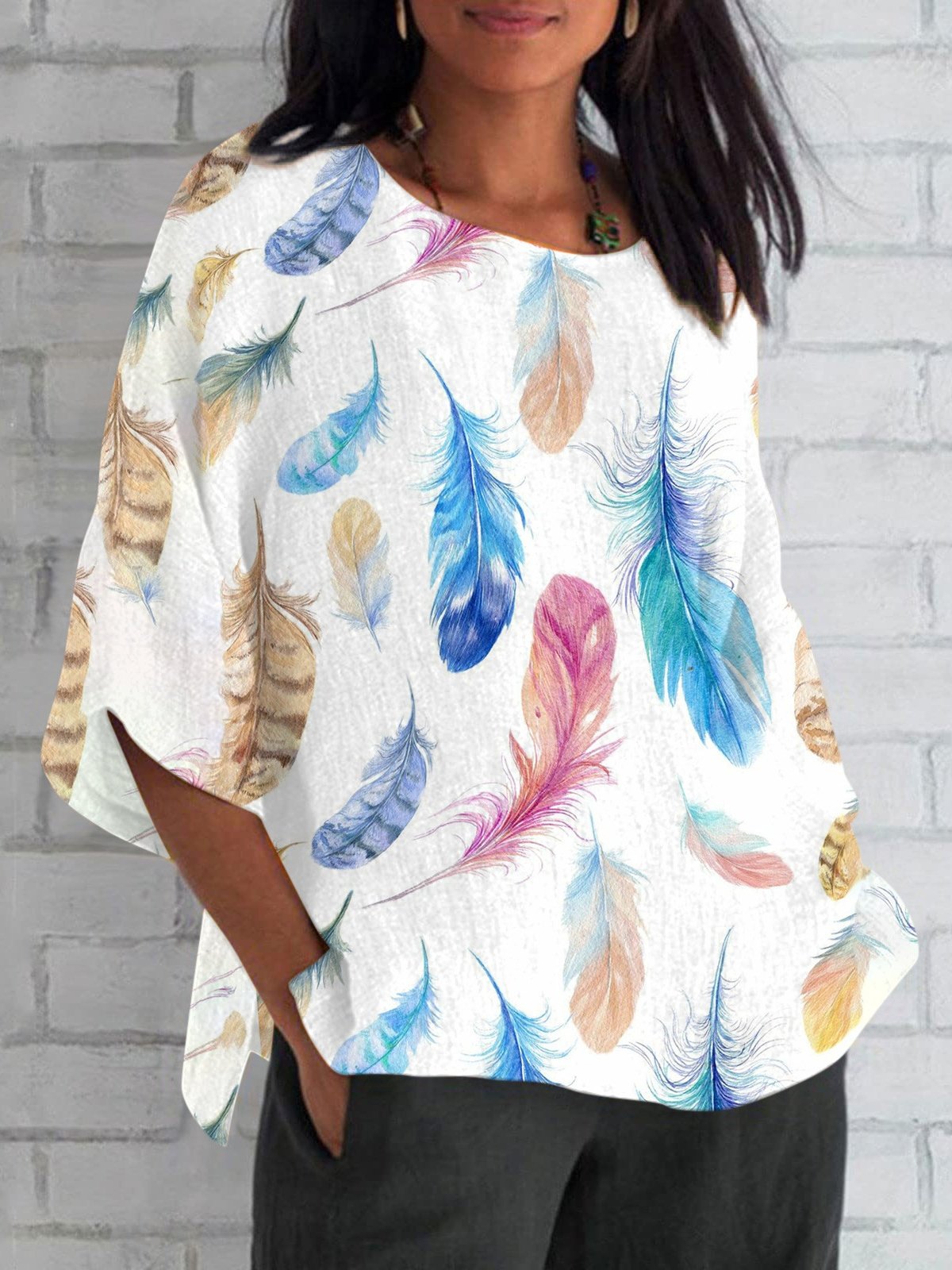 Women Geometric Short Sleeve Tee T-shirt V Neck Printing Vintage Summer Top