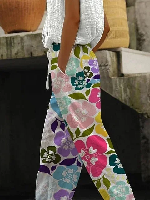 Women Floral Long Pants Casual Spring/Fall Trousers