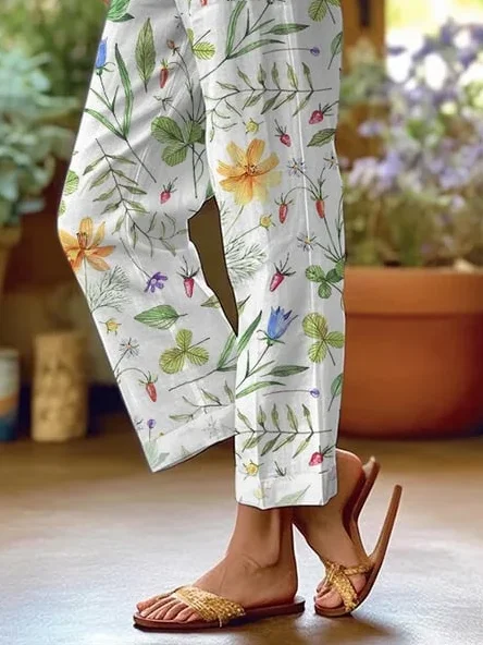 Women Floral Long Pants Casual Spring/Fall Trousers
