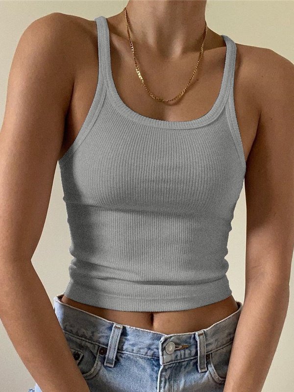 Women Sleeveless Tank Top Camisole Summer Plain Crew Neck Daily Sexy Top