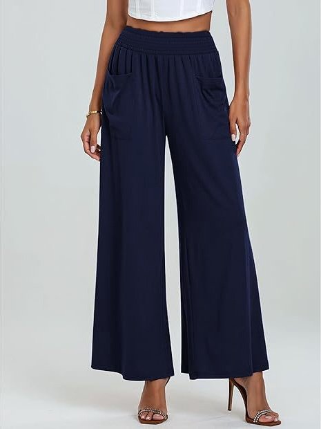 Women Plain Long Elastic Waist Pants Casual Spring/Fall Trousers