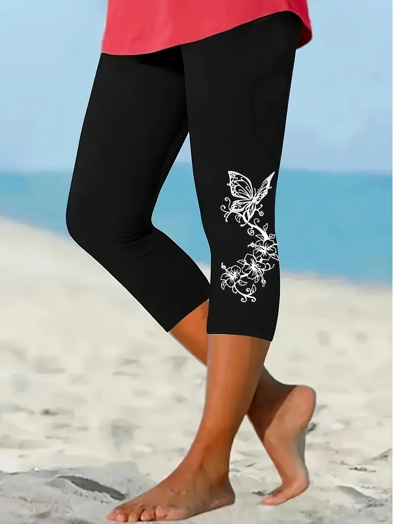 Women Floral Capris Elastic Waist Pants Casual Summer Trousers