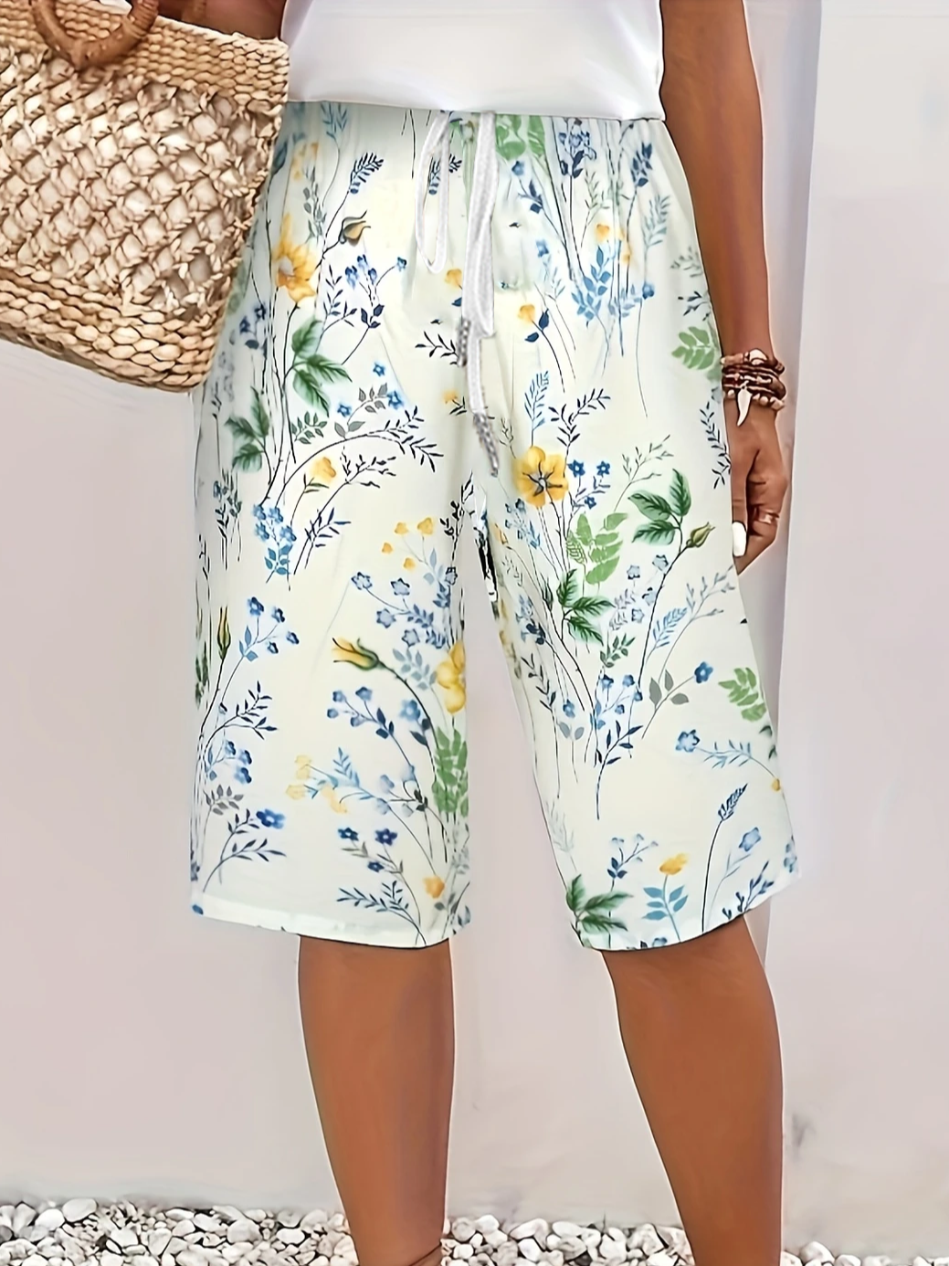 Women Floral Fifth Pants Pants Casual Summer Trousers