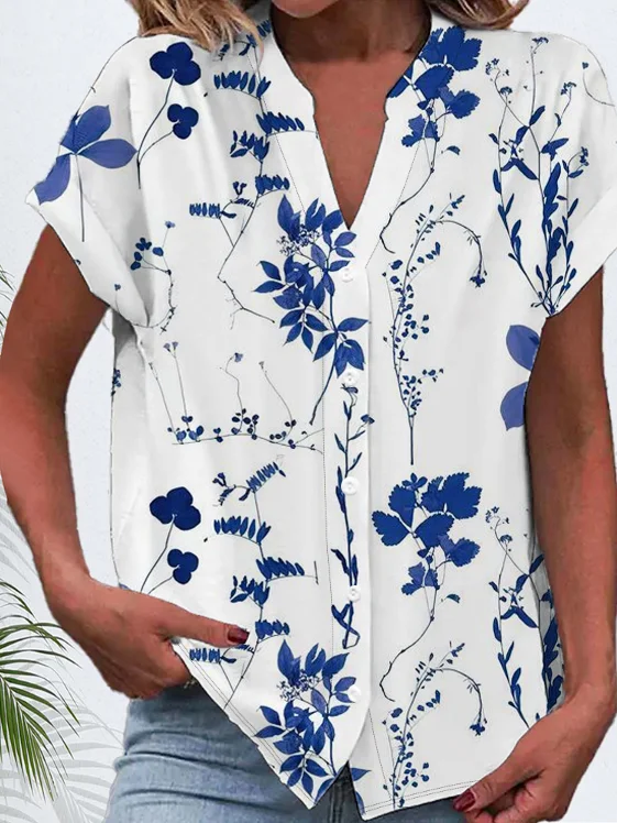 Women's Short Sleeve Shirt Summer Floral Printing V Neck Daily Going Out Casual Top