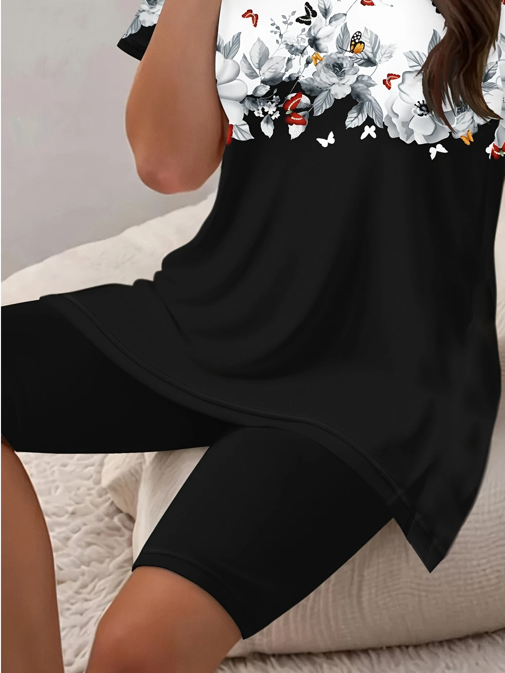 Women Floral Printing Two-Piece Set Daily Short Sleeve Casual Summer Top With Pants Matching Set