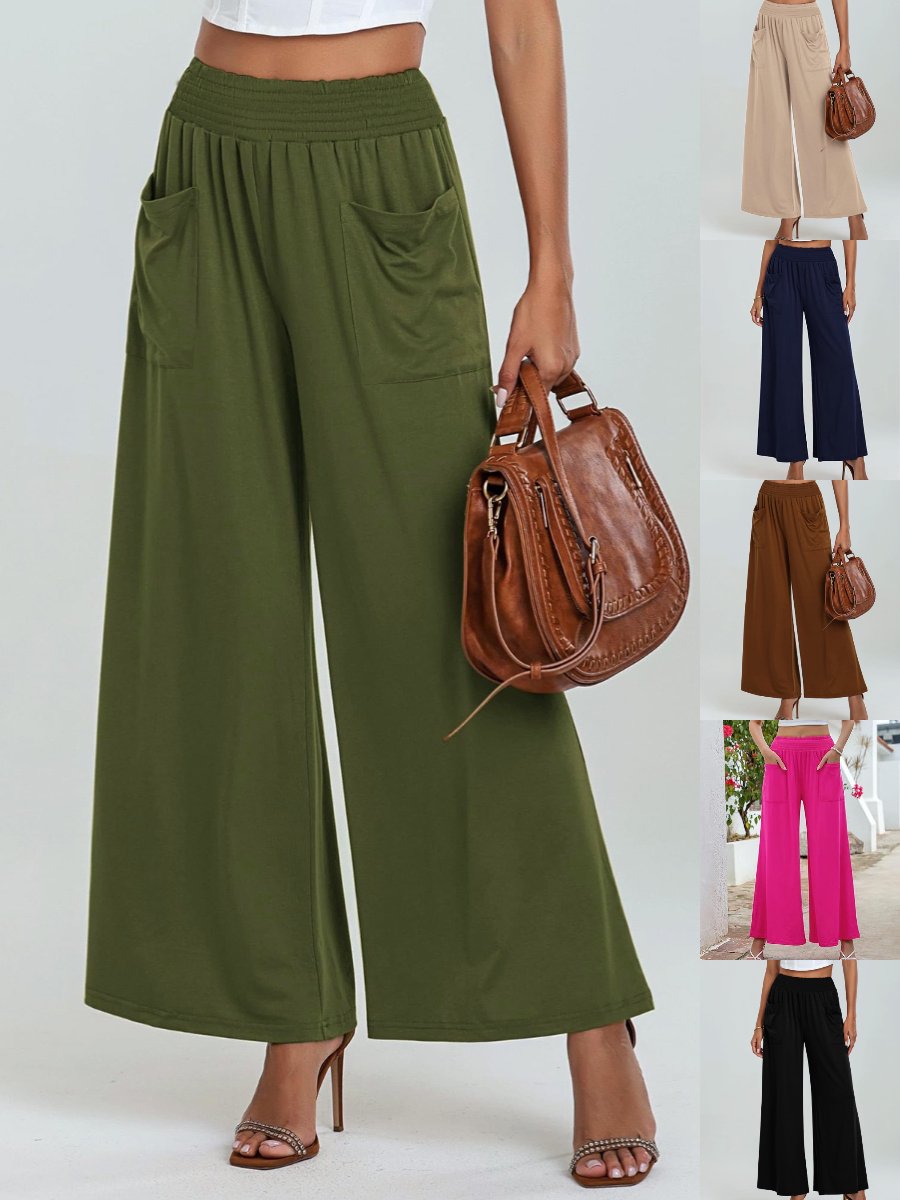 Women Plain Long Elastic Waist Pants Casual Spring/Fall Trousers