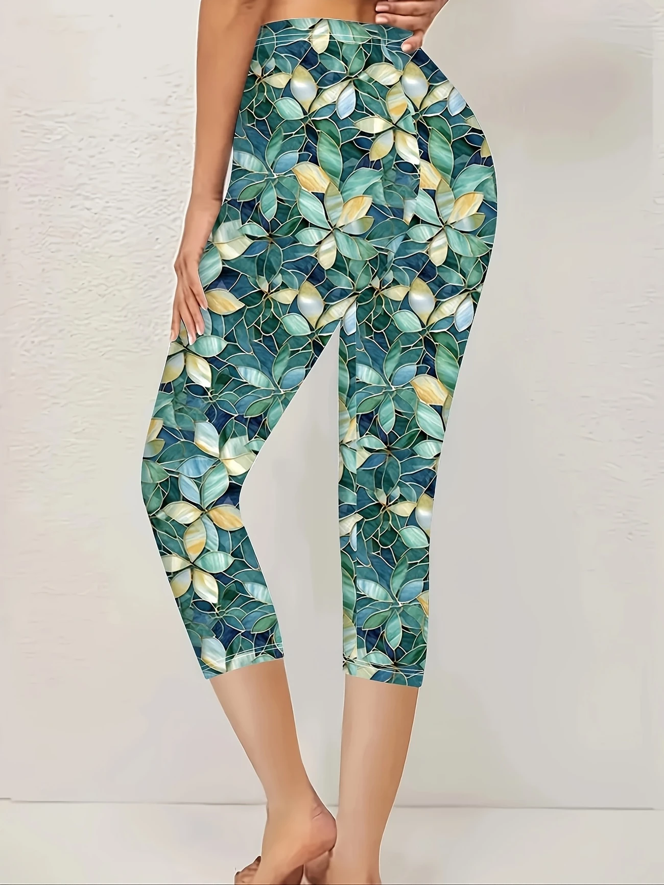 Women Floral Capris Elastic Waist Pants Casual Summer Trousers