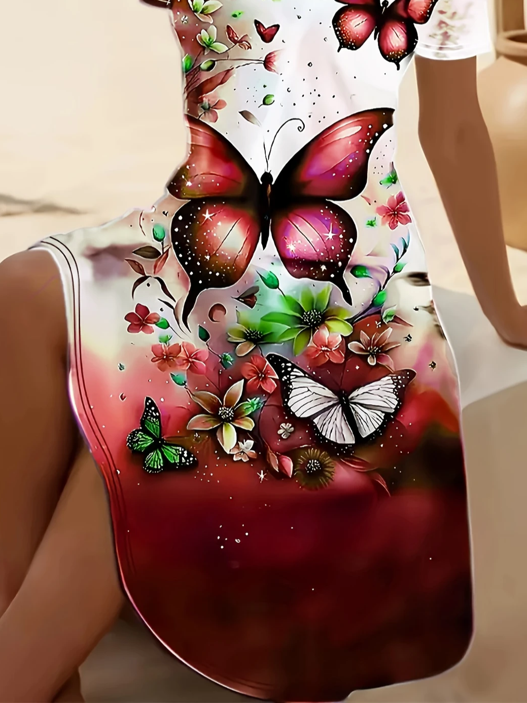 Women Floral Short Sleeve Summer Printing Dress V Neck Daily Casual Midi Fit & Flare Dress A-Line Dress