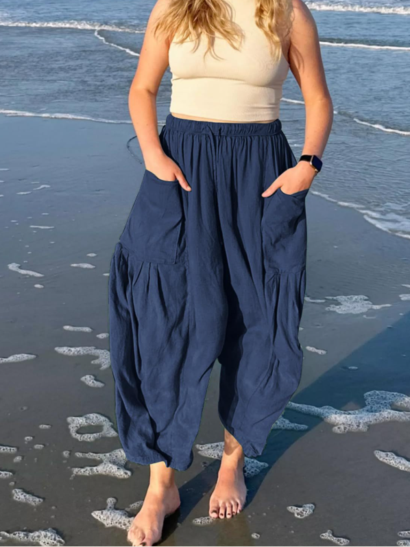 Women Plain Long Elastic Waist Pants Casual Spring/Fall Trousers