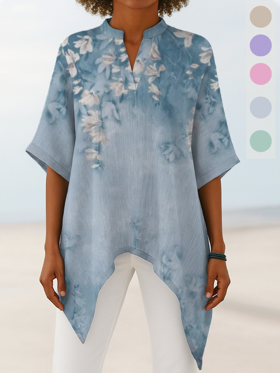 Women Floral Half Sleeve Shirt Summer Printing V Neck Daily Vintage Top