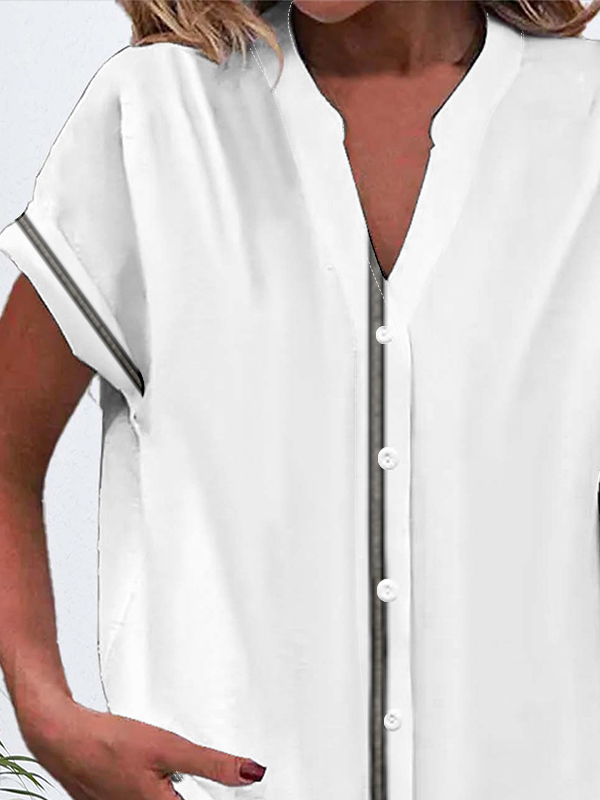 Women Abstract Short Sleeve Shirt Summer Printing V Neck Daily Casual Top
