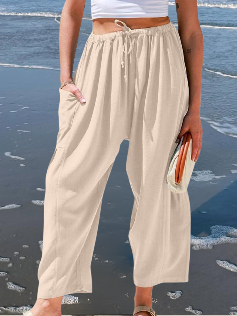 Women Plain Long Elastic Waist Pants Casual Spring/Fall Trousers