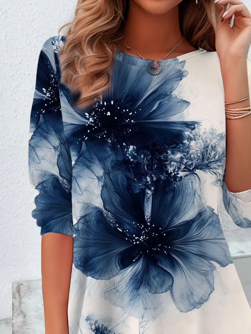 Women Floral Long Sleeve Tee T-shirt Crew Neck Printing Casual Spring/Fall Graphic Tee Top