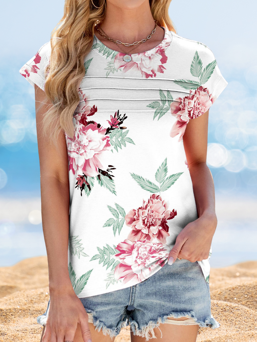 Women Striped Short Sleeve Tee T-shirt Crew Neck Printing Casual Summer Top