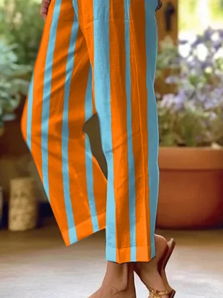 Women Striped Long Pants Casual Spring/Fall Trousers