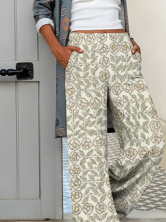 Women Floral Long Pants Vintage Spring/Fall Trousers