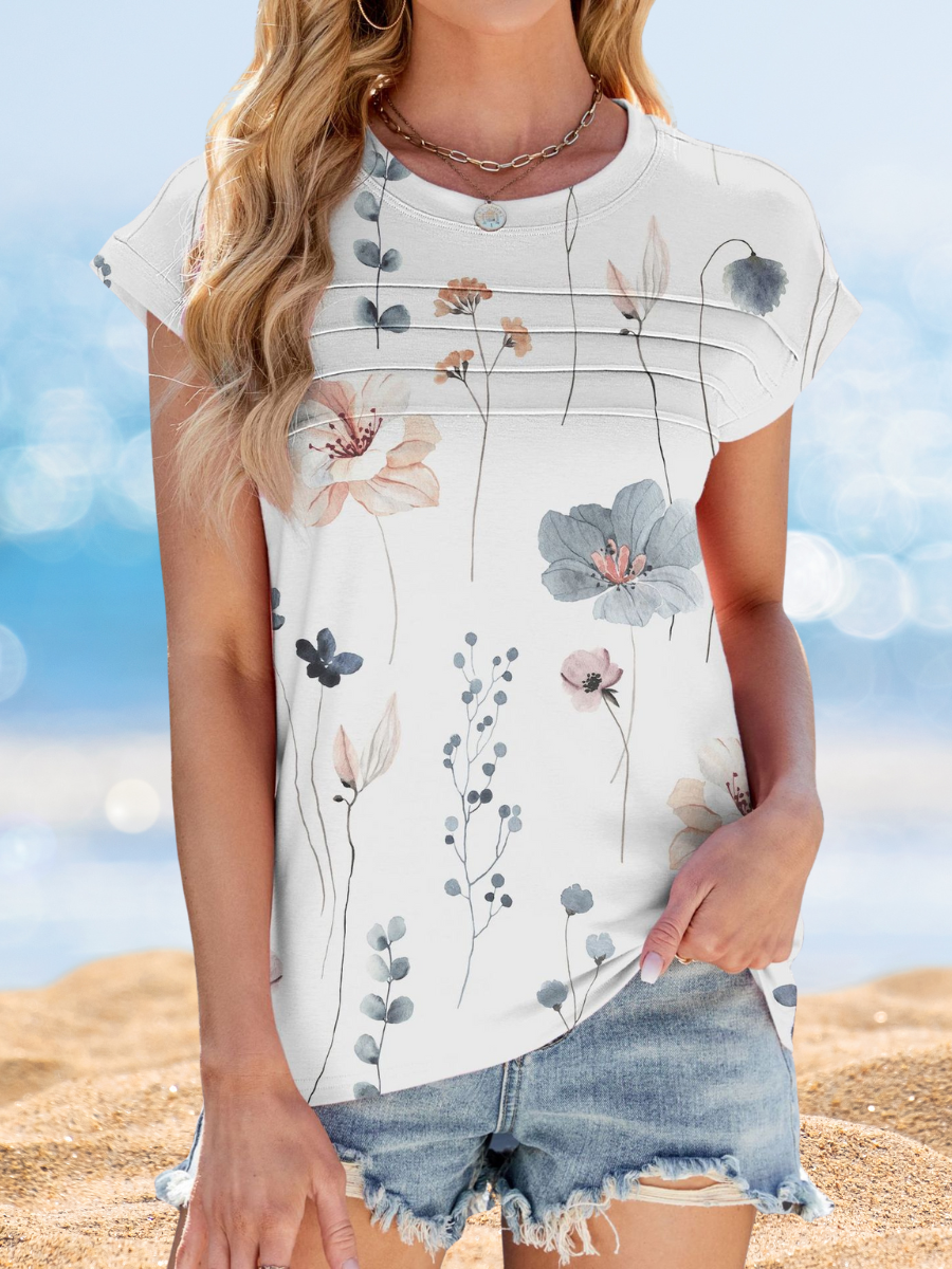 Women Striped Short Sleeve Tee T-shirt Crew Neck Printing Casual Summer Top