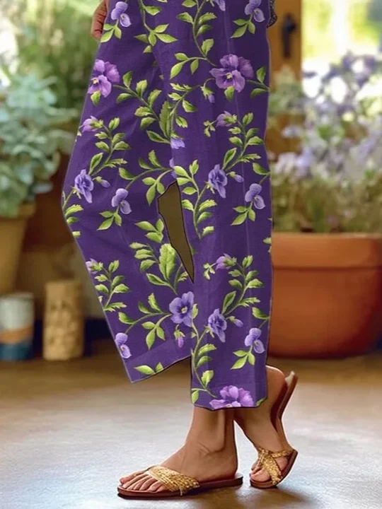 Women Floral Long Pants Casual Spring/Fall Trousers