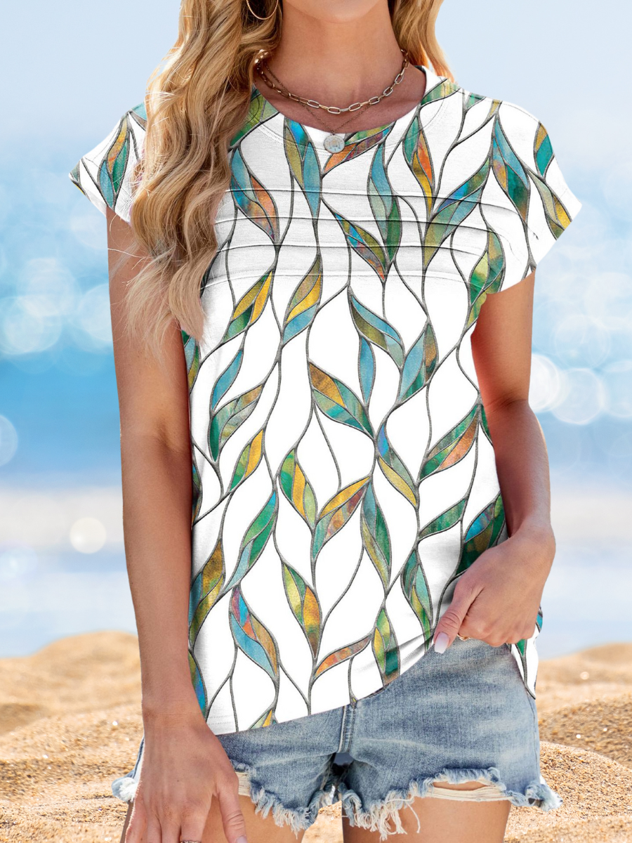 Women Striped Short Sleeve Tee T-shirt Crew Neck Printing Casual Summer Top