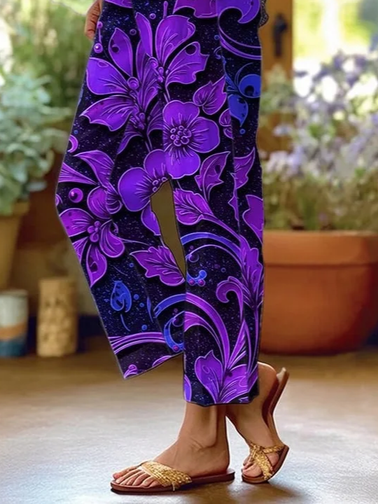Women Floral Long Pants Casual Spring/Fall Trousers