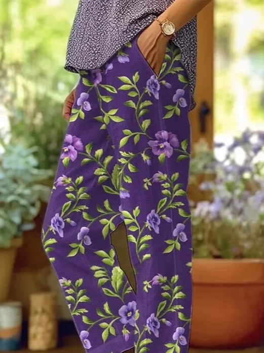 Women Floral Long Pants Casual Spring/Fall Trousers