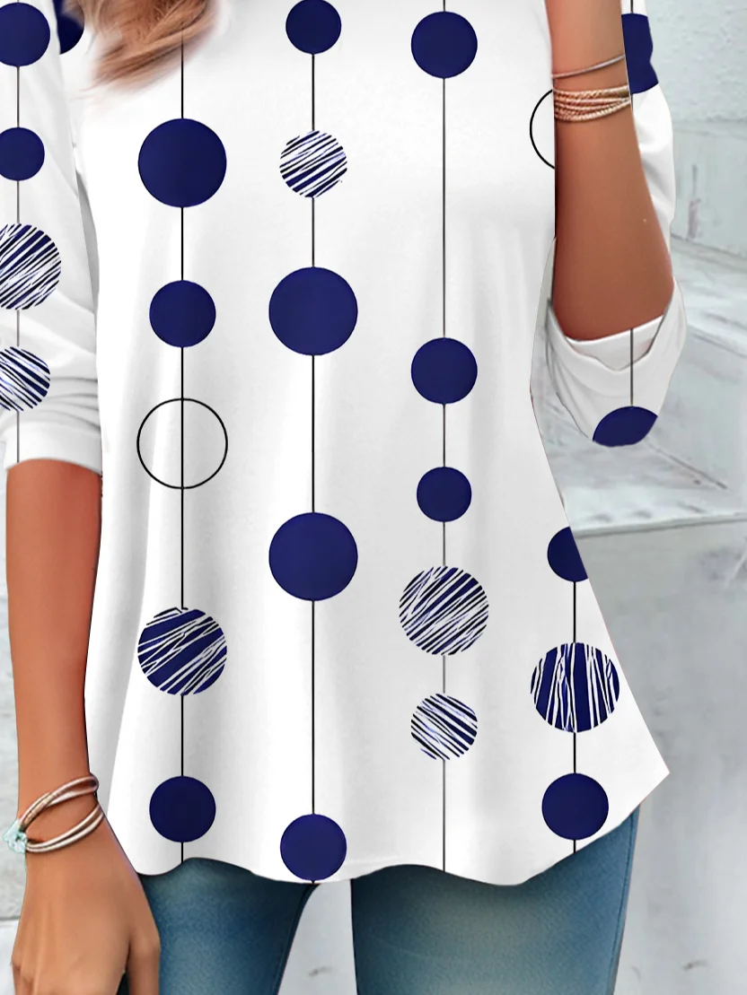 Women Polka Dots Long Sleeve Tee T-shirt Crew Neck Printing Casual Spring/Fall Tunic Top