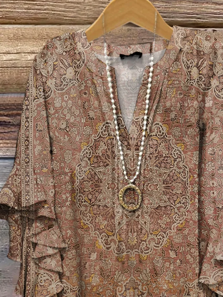 Women Floral Half Sleeve Shirt Summer Printing V Neck Daily Casual Top