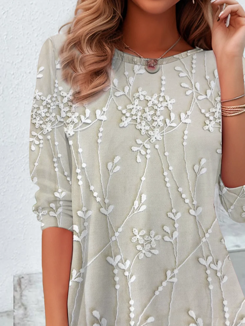 Women Floral Long Sleeve Tee T-shirt Crew Neck Printing Casual Spring/Fall Tunic Top