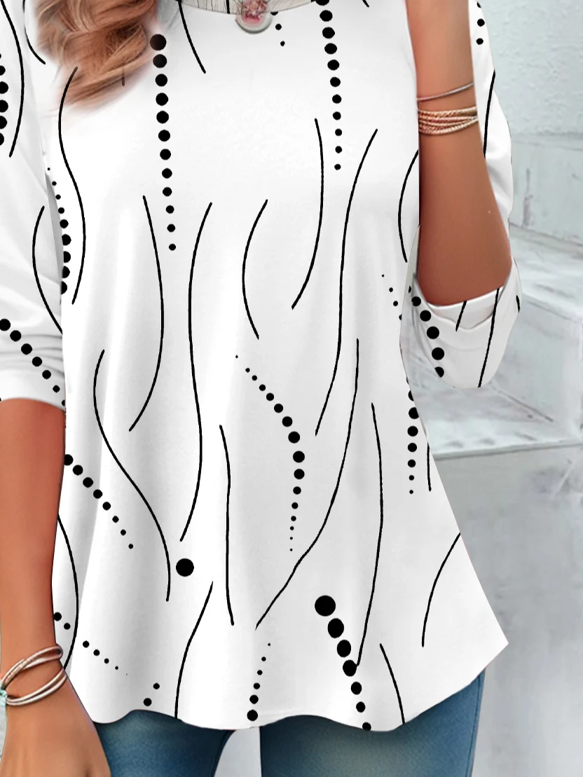 Women Abstract Polka Dots Long Sleeve Tee T-shirt Crew Neck Printing Casual Spring/Fall Tunic Top