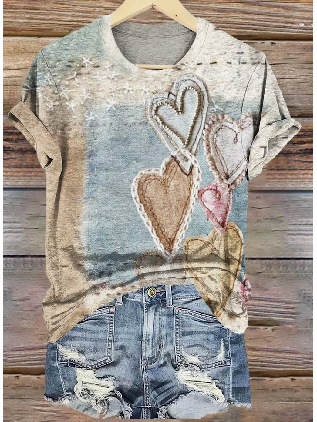 Women's Geometric Short Sleeve Tee T-shirt Crew Neck Vintage Summer Top
