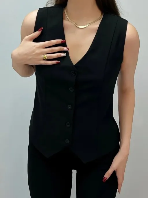 Women Sleeveless Tank Top Camisole Summer Plain Buckle V Neck Daily Simple Top