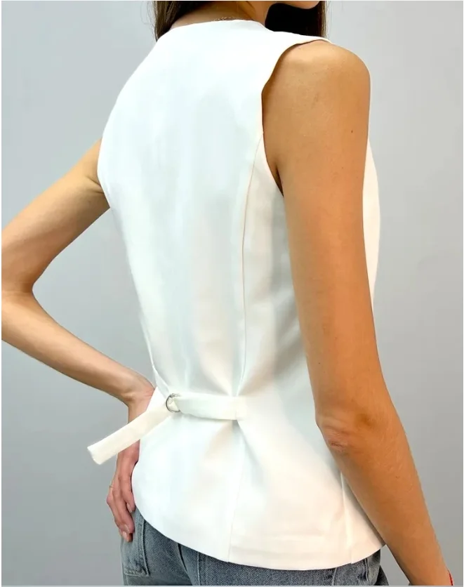 Women Sleeveless Tank Top Camisole Summer Plain Buckle V Neck Daily Simple Top