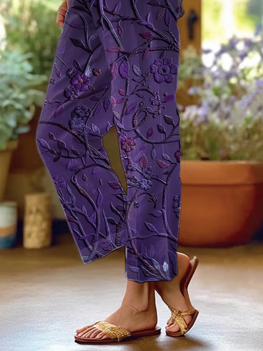 Women Floral Long Pants Casual Spring/Fall Trousers