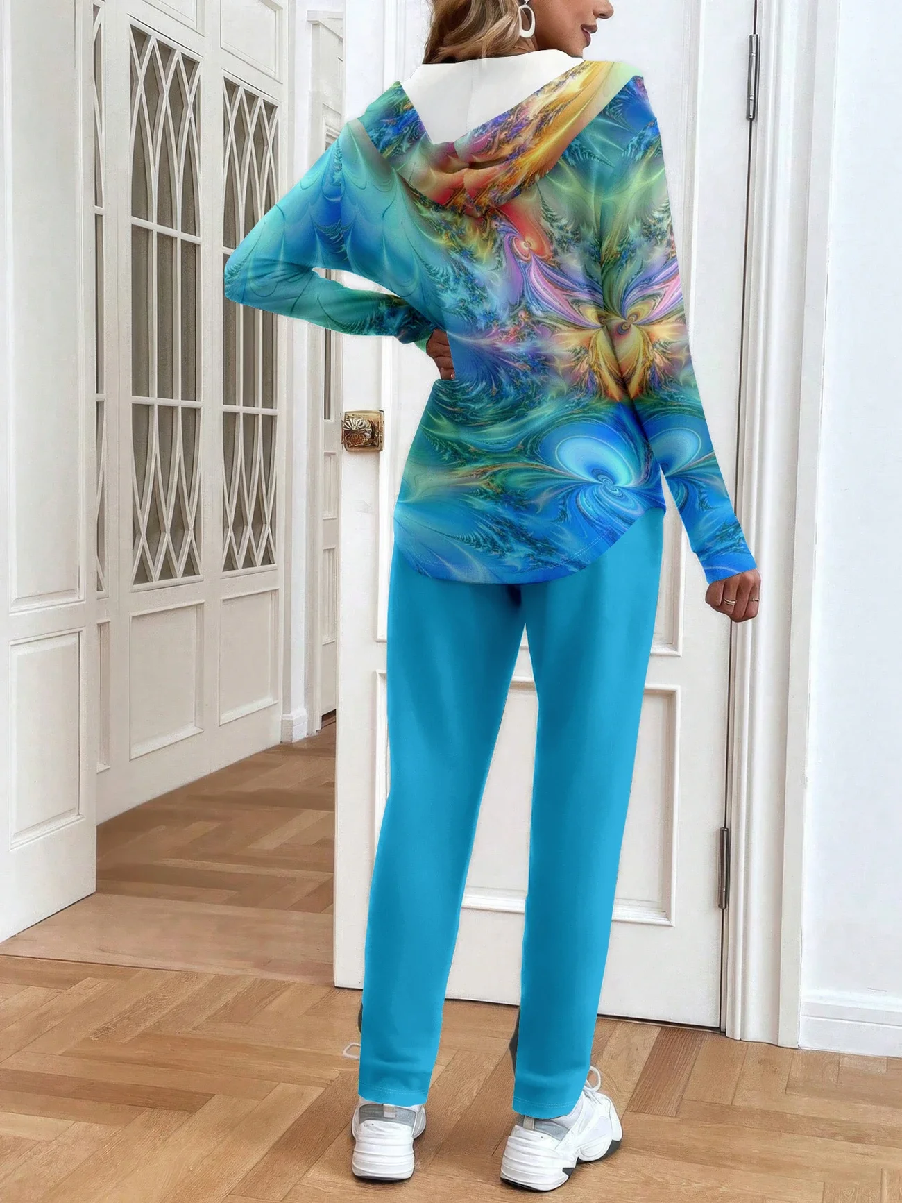 Women Abstract Printing Two-Piece Set Daily Long Sleeve Casual Spring/Fall Coat With Pants Matching Set