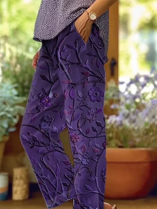 Women Floral Long Pants Casual Spring/Fall Trousers