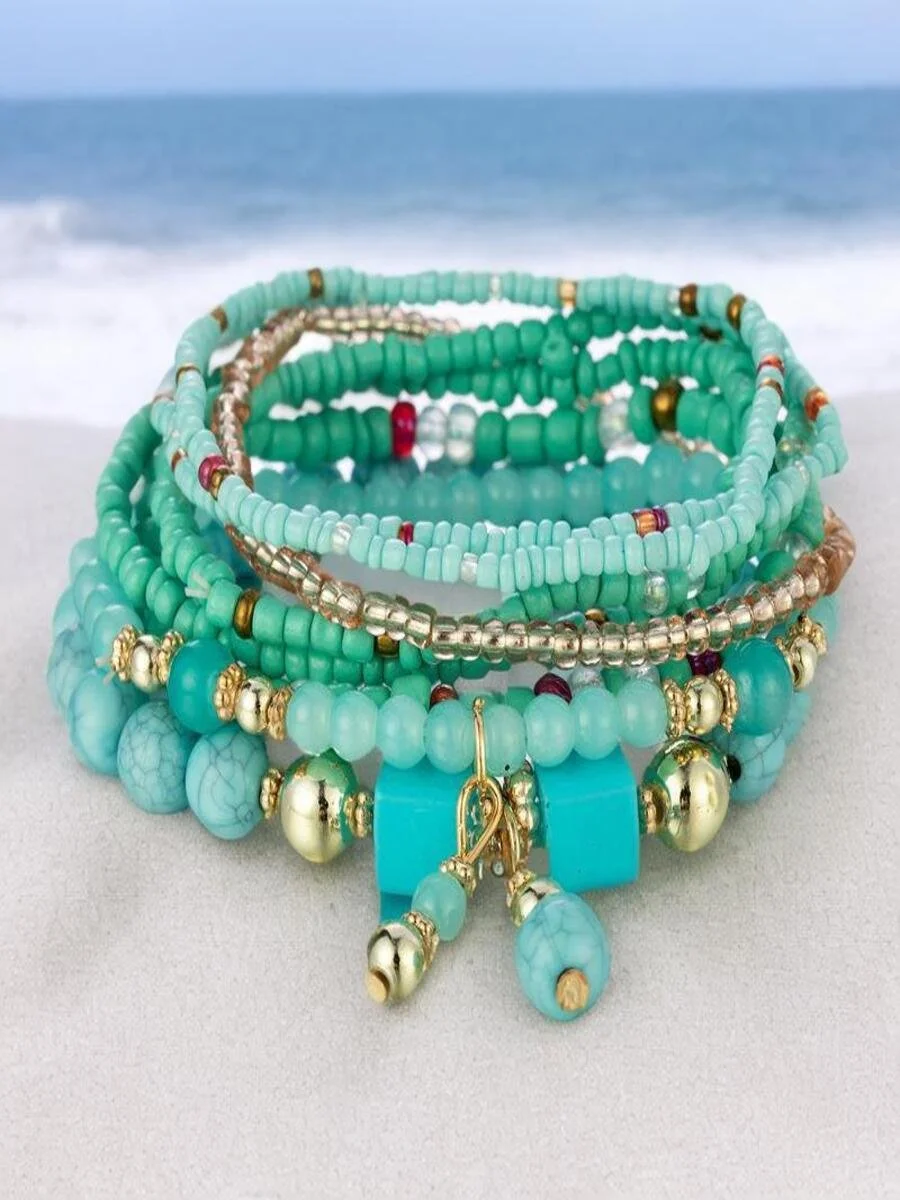 Handmade Bohemian Women's Millet Bead Bracelets, Romantic Element Bracelet Set 8 Pieces/set Bracelet